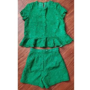 Valentino Set: matching lace top and shorts green xs